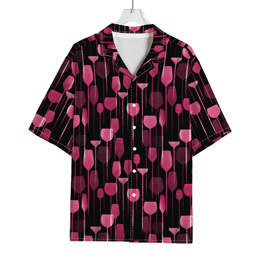 Glasses Of Wine Print Rayon Hawaiian Shirt