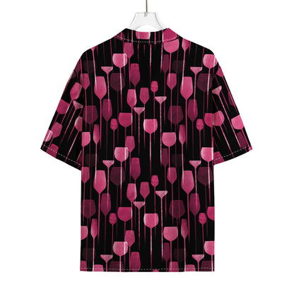 Glasses Of Wine Print Rayon Hawaiian Shirt