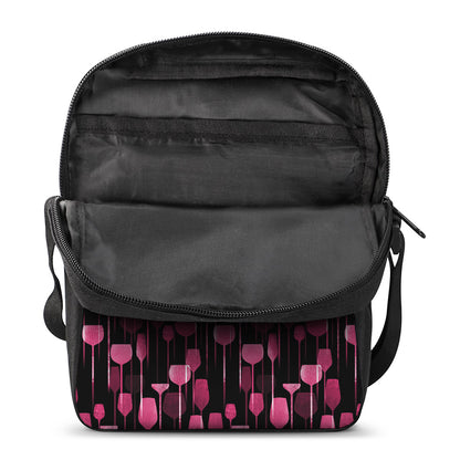 Glasses Of Wine Print Rectangular Crossbody Bag