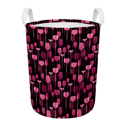 Glasses Of Wine Print Round Laundry Basket