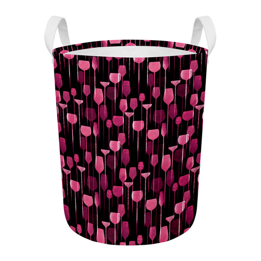 Glasses Of Wine Print Round Laundry Basket