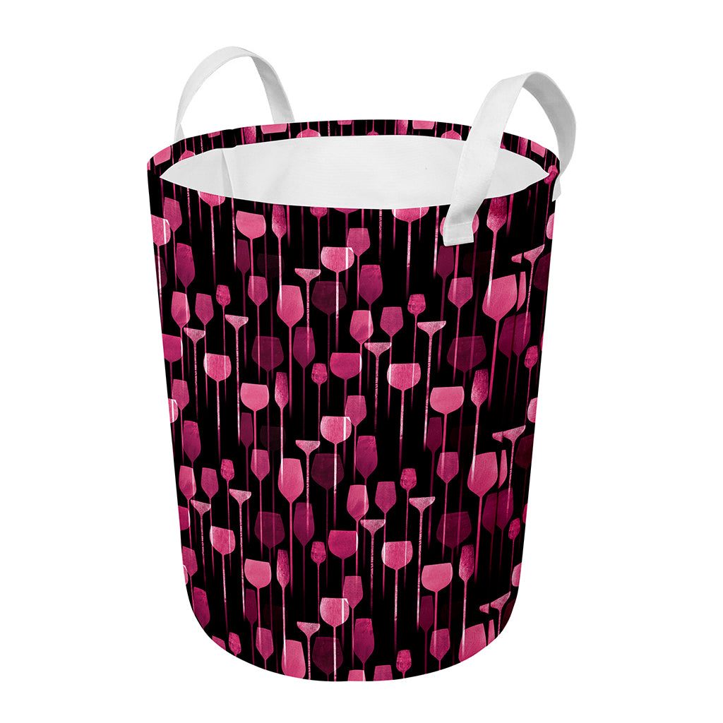 Glasses Of Wine Print Round Laundry Basket