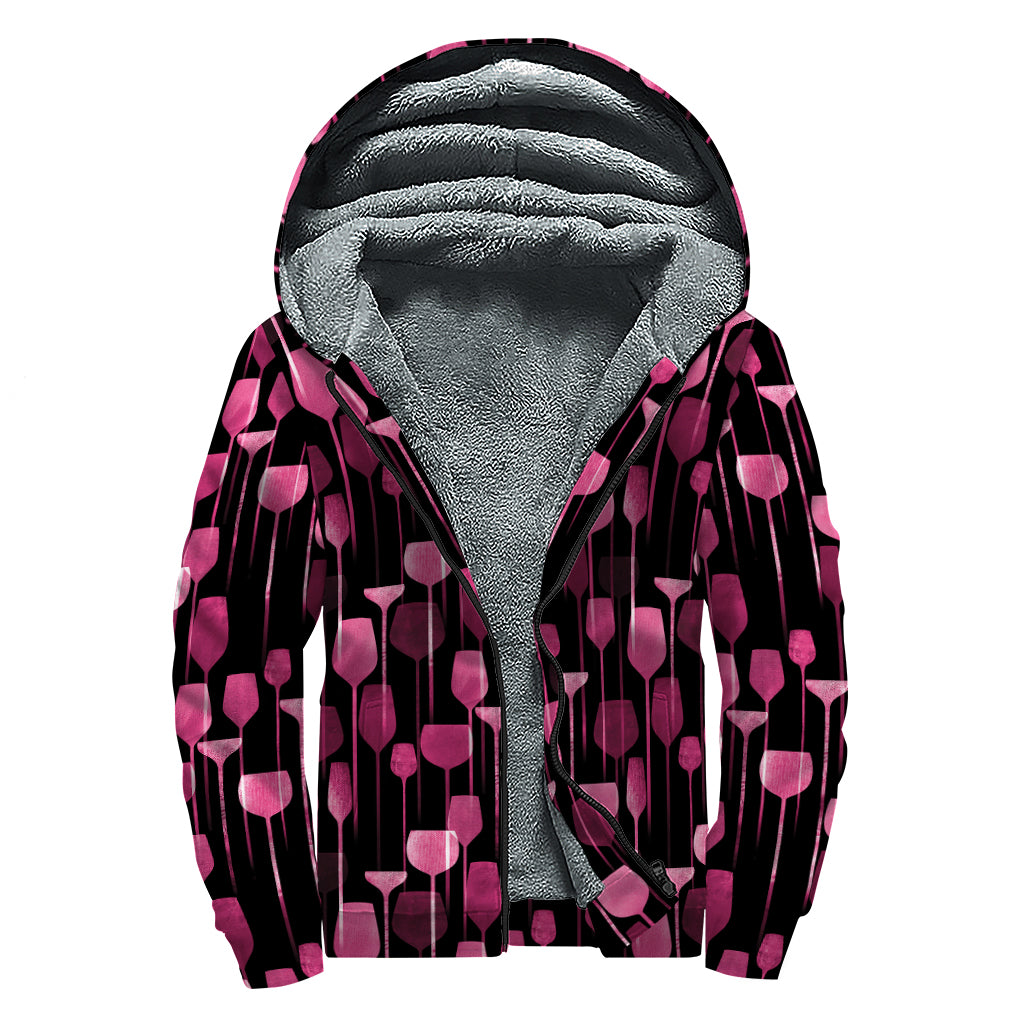 Glasses Of Wine Print Sherpa Lined Zip Up Hoodie