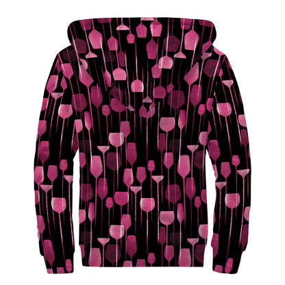 Glasses Of Wine Print Sherpa Lined Zip Up Hoodie