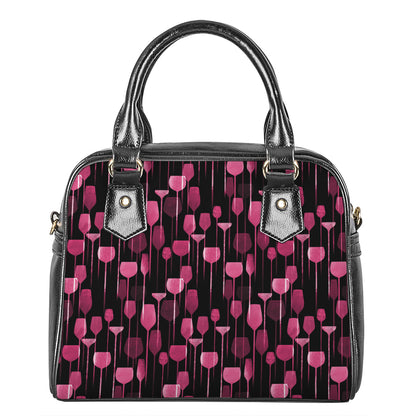 Glasses Of Wine Print Shoulder Handbag