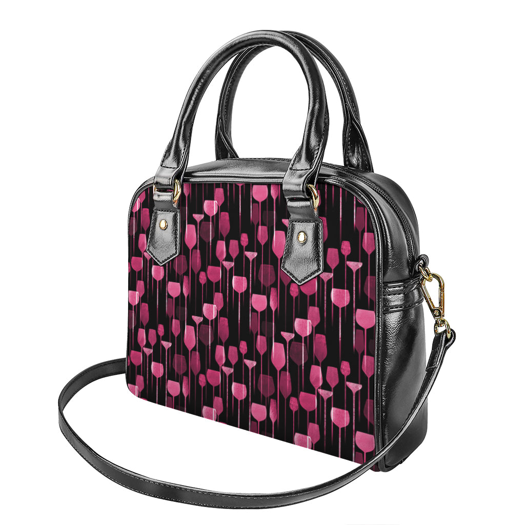 Glasses Of Wine Print Shoulder Handbag