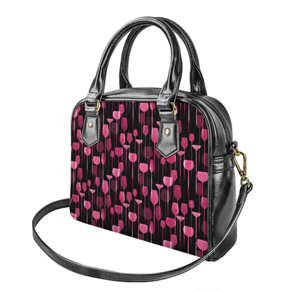 Glasses Of Wine Print Shoulder Handbag