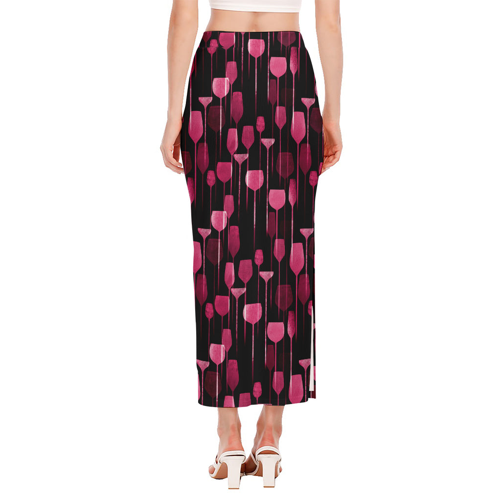 Glasses Of Wine Print Side Slit Maxi Skirt