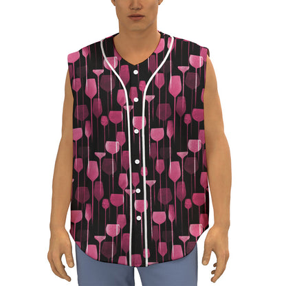 Glasses Of Wine Print Sleeveless Baseball Jersey