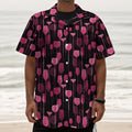 Glasses Of Wine Print Textured Short Sleeve Shirt