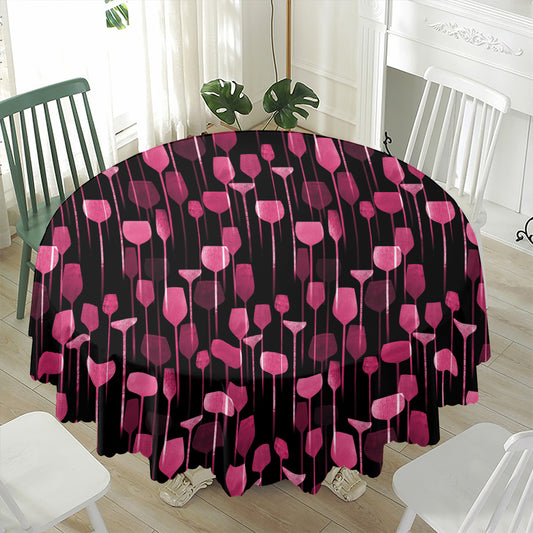 Glasses Of Wine Print Waterproof Round Tablecloth