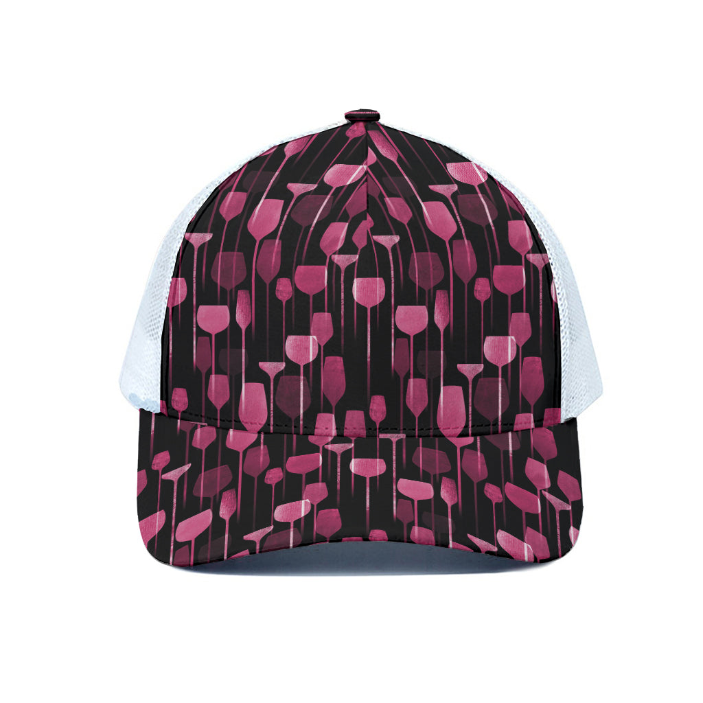 Glasses Of Wine Print White Mesh Trucker Cap