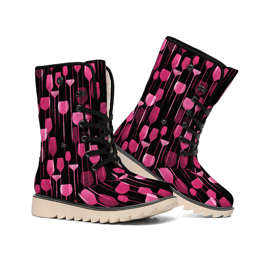 Glasses Of Wine Print Winter Boots