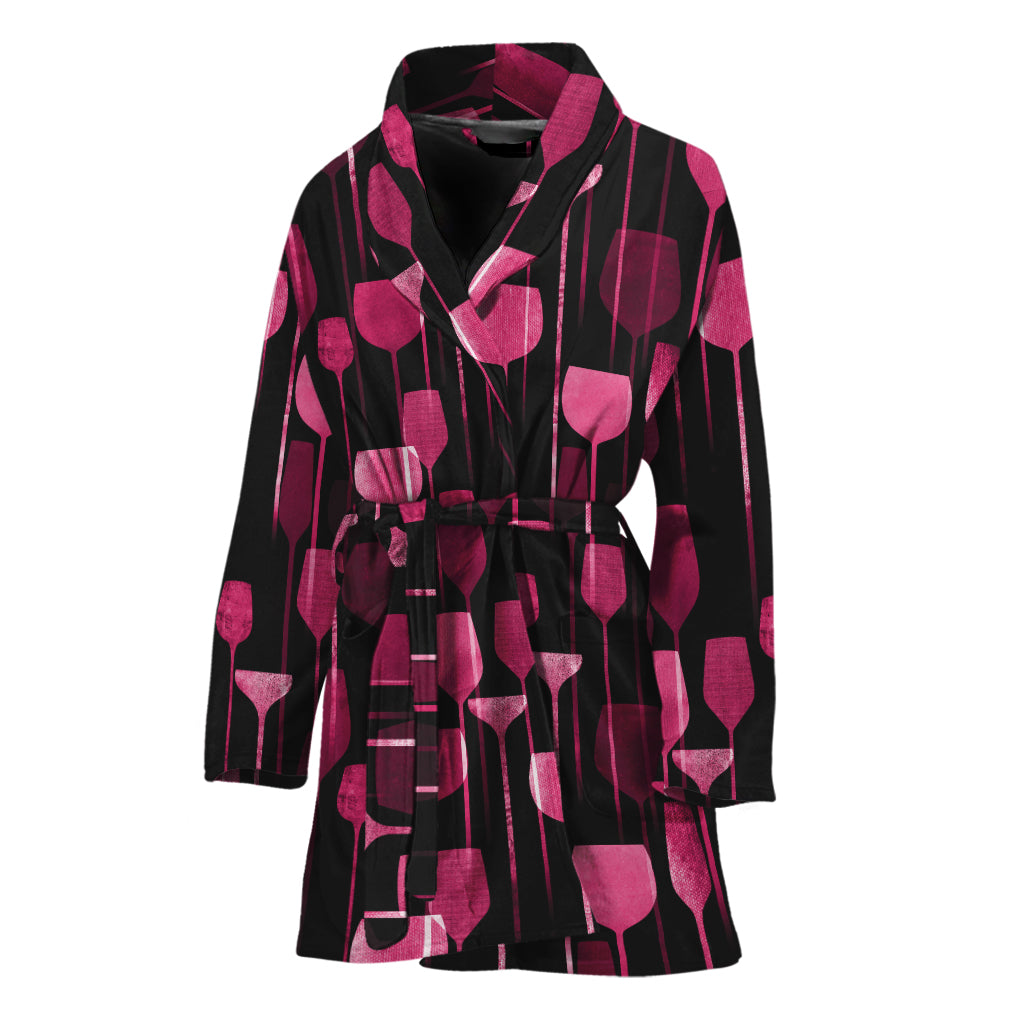 Glasses Of Wine Print Women's Bathrobe