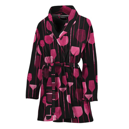 Glasses Of Wine Print Women's Bathrobe