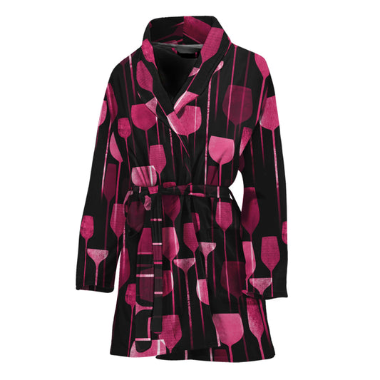 Glasses Of Wine Print Women's Bathrobe