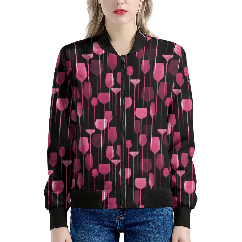 Glasses Of Wine Print Women's Bomber Jacket