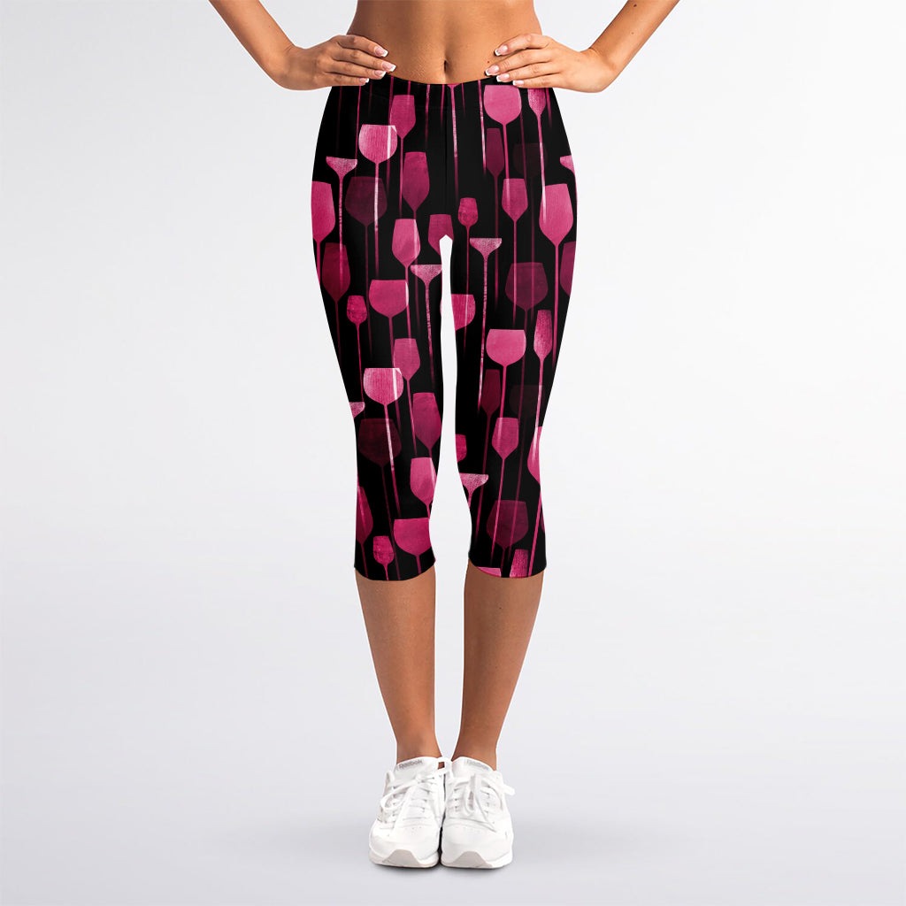 Glasses Of Wine Print Women's Capri Leggings