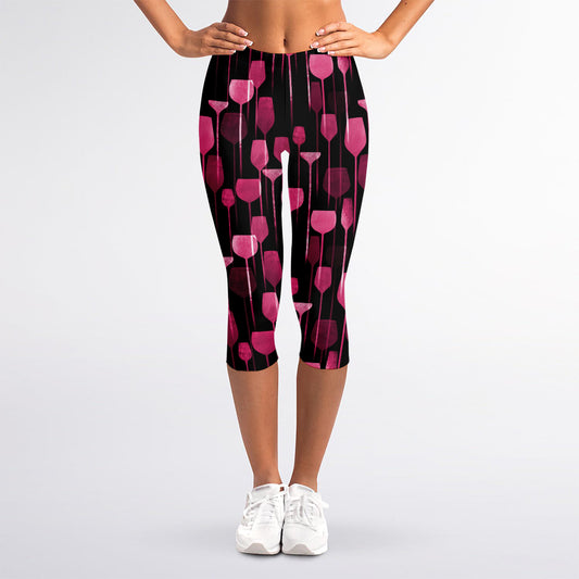 Glasses Of Wine Print Women's Capri Leggings