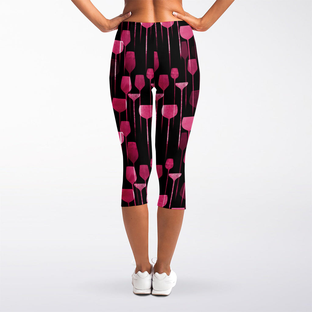 Glasses Of Wine Print Women's Capri Leggings