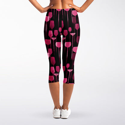 Glasses Of Wine Print Women's Capri Leggings