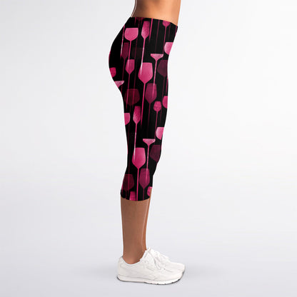 Glasses Of Wine Print Women's Capri Leggings