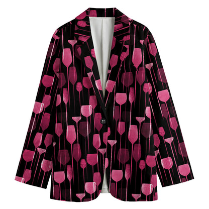 Glasses Of Wine Print Women's Cotton Blazer