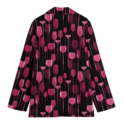 Glasses Of Wine Print Women's Cotton Blazer