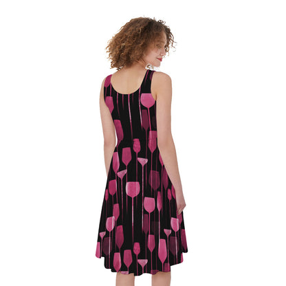 Glasses Of Wine Print Women's Sleeveless Dress