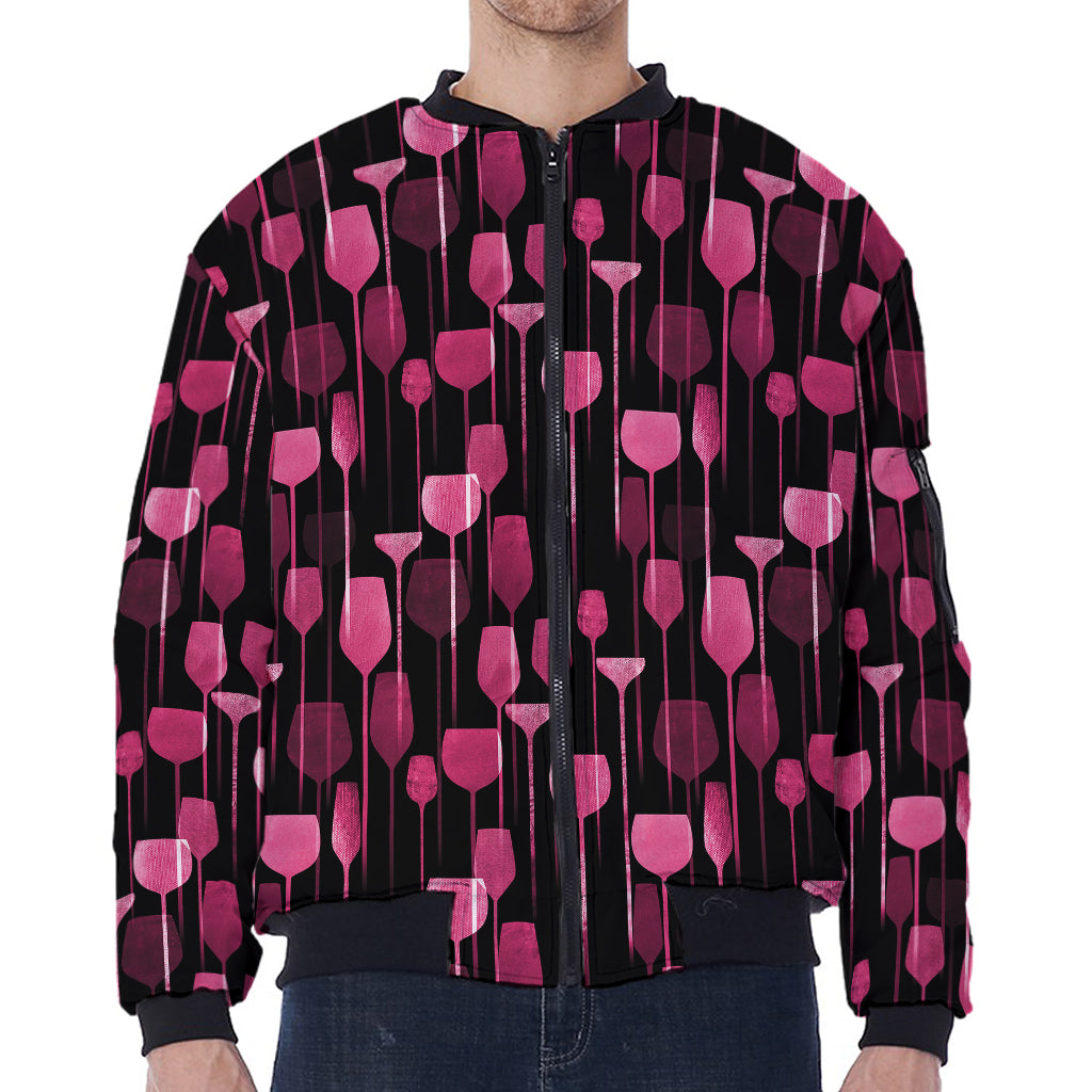 Glasses Of Wine Print Zip Sleeve Bomber Jacket