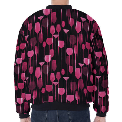 Glasses Of Wine Print Zip Sleeve Bomber Jacket