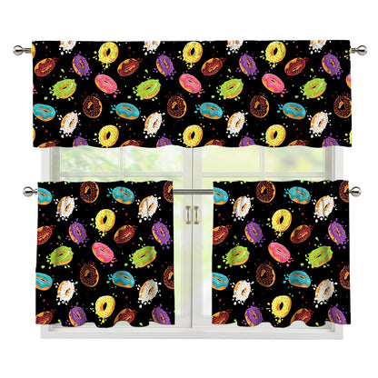Glaze Donut Pattern Print 3 Piece Kitchen Curtains
