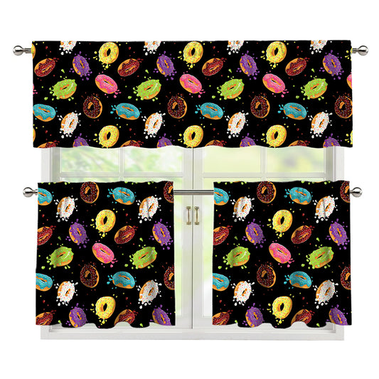 Glaze Donut Pattern Print 3 Piece Kitchen Curtains