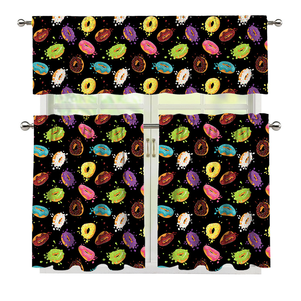 Glaze Donut Pattern Print 3 Piece Kitchen Curtains