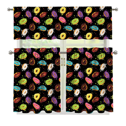 Glaze Donut Pattern Print 3 Piece Kitchen Curtains