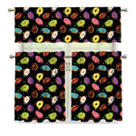 Glaze Donut Pattern Print 3 Piece Kitchen Curtains