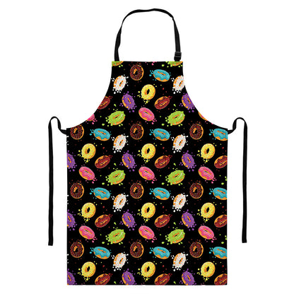 Glaze Donut Pattern Print Bib Apron With Pocket