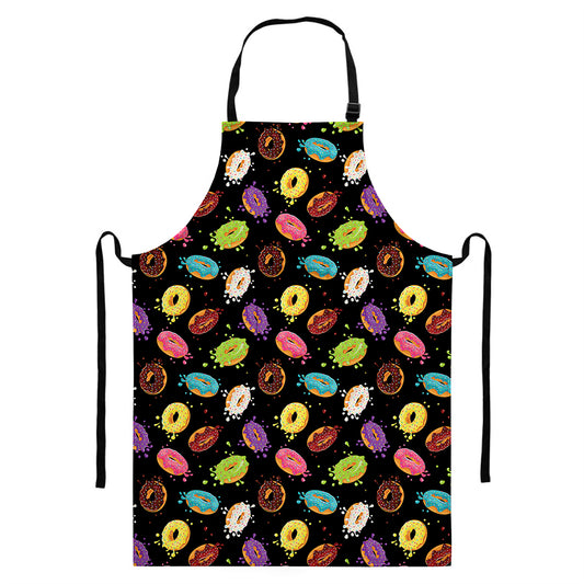 Glaze Donut Pattern Print Bib Apron With Pocket