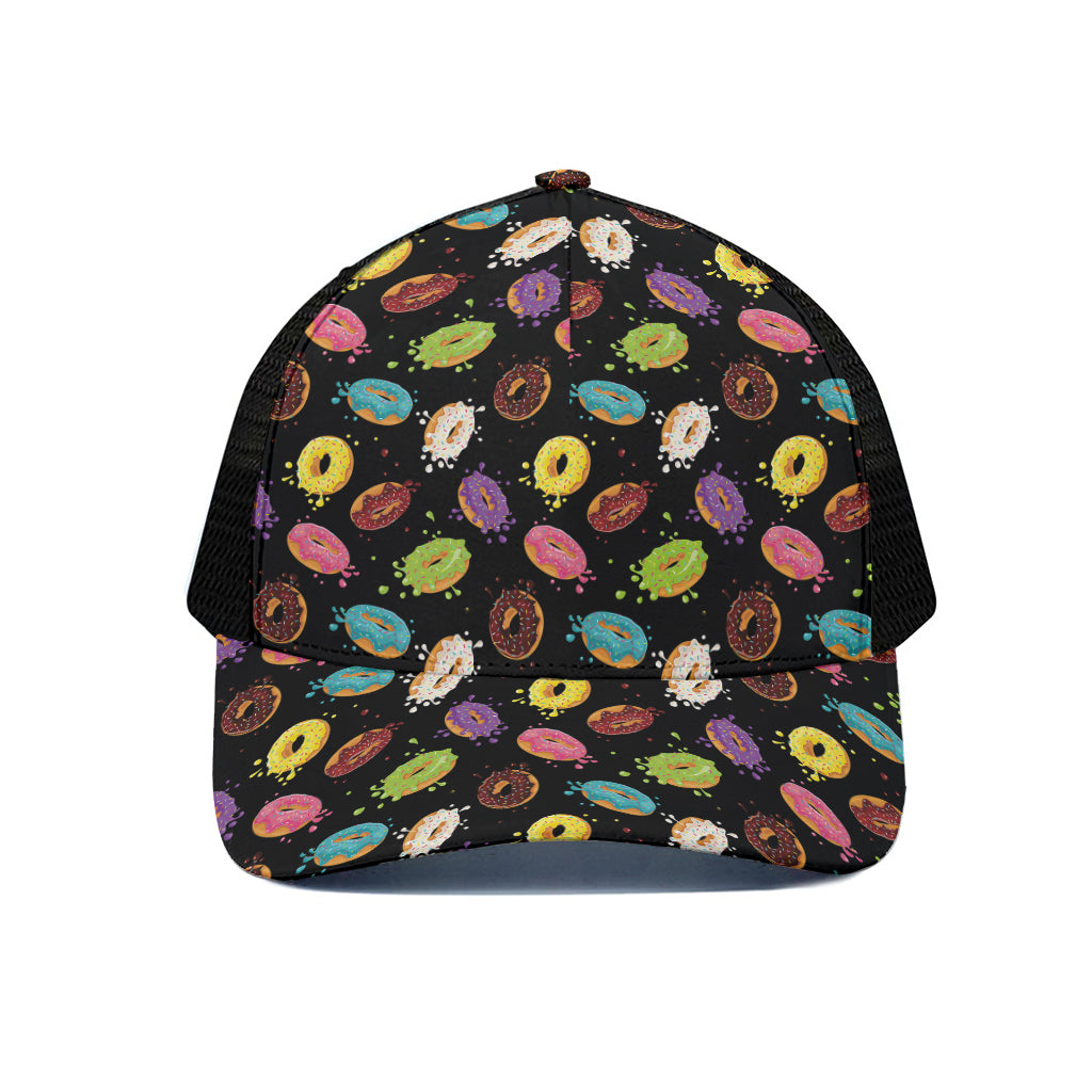 Glaze Donut Pattern Print Black Mesh Trucker Cap