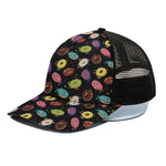 Glaze Donut Pattern Print Black Mesh Trucker Cap