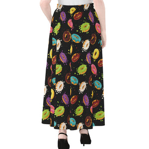 Glaze Donut Pattern Print Chiffon Maxi Skirt