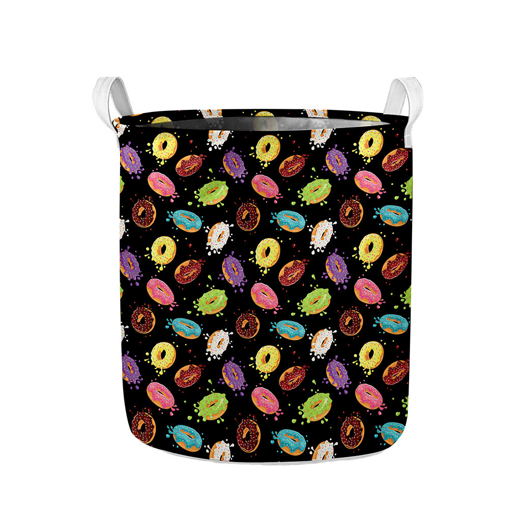 Glaze Donut Pattern Print Collapsible Laundry Basket