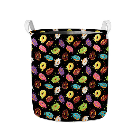 Glaze Donut Pattern Print Collapsible Laundry Basket