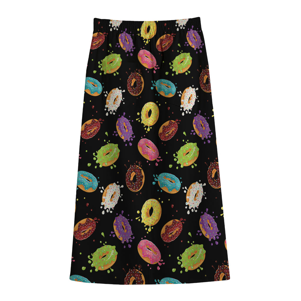 Glaze Donut Pattern Print Cotton Front Slit Maxi Skirt