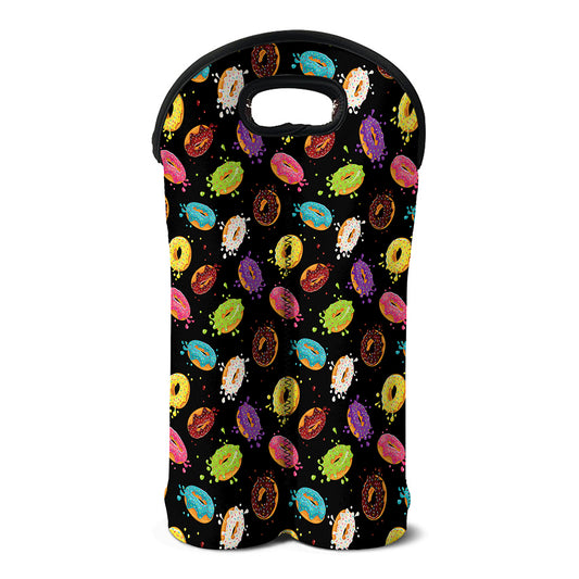 Glaze Donut Pattern Print Double Neoprene Wine Tote