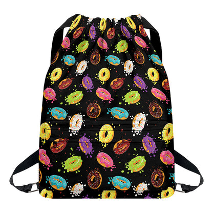 Glaze Donut Pattern Print Drawstring Backpack