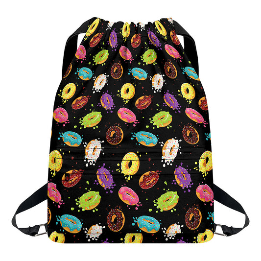 Glaze Donut Pattern Print Drawstring Backpack