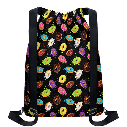 Glaze Donut Pattern Print Drawstring Backpack