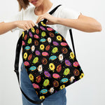Glaze Donut Pattern Print Drawstring Backpack