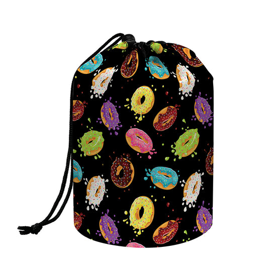 Glaze Donut Pattern Print Drawstring Makeup Bag